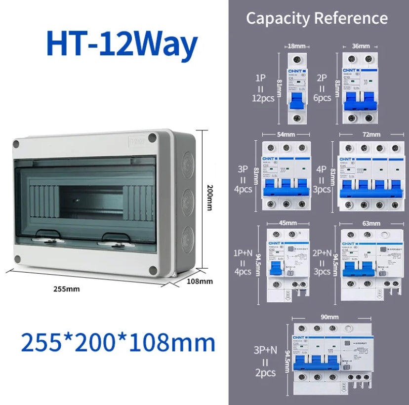IP65 Waterproof Distribution dc breaker Box 2/3/5/8/12/15/18/24WAY PC /ABS Plastic Outdoor Electrical MCB solar Junction Box
