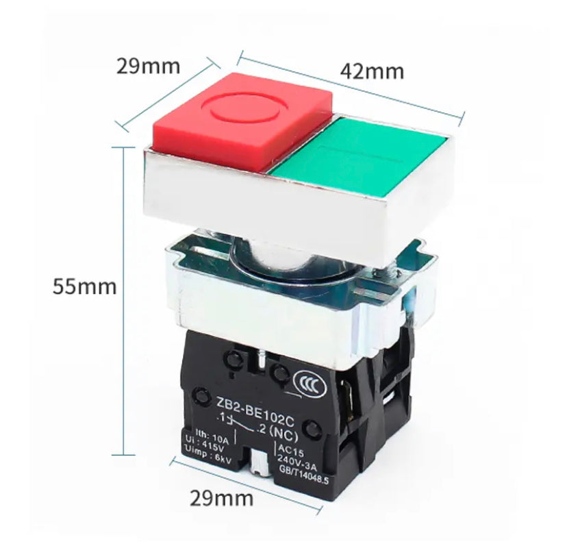 Push Button Switch Rectangle XB2-BL8425 Press Reset 1NO1NC Power Supply Start Opening 22MM Red-green Double Bond Switches