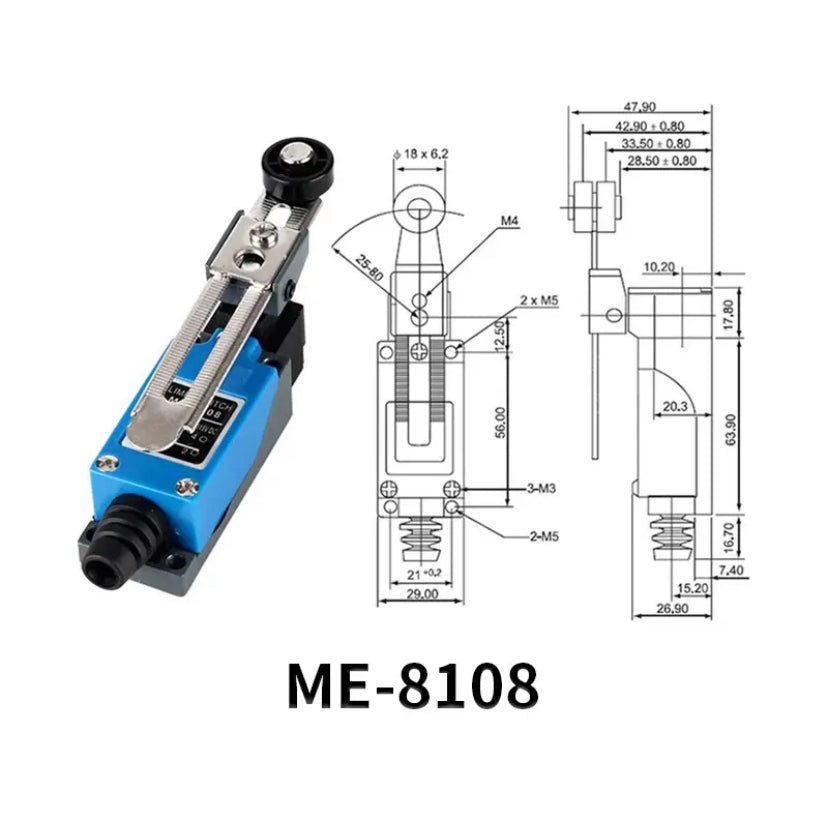 ME-8104 ME-8107 ME-8108 ME-8111 ME-8112 ME-8166 -8169 Limit Switch Rotary Adjustable Roller Lever Arm Travel Switch AC250V NO NC