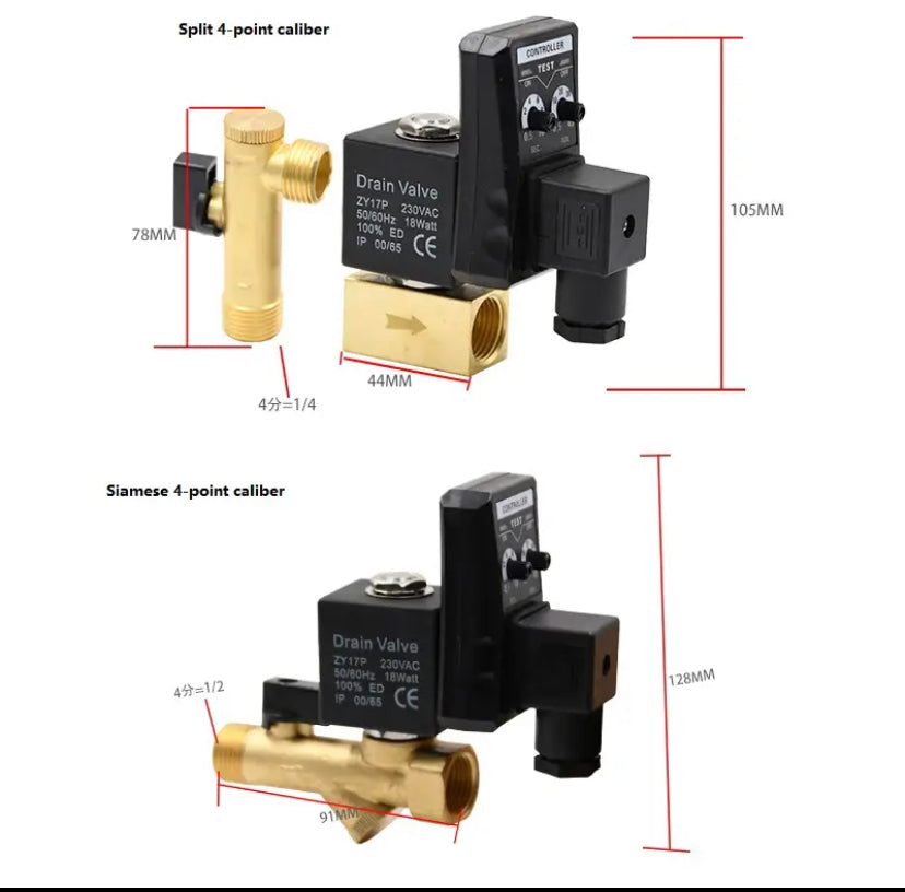 1/2" AC220V Electronic Drain Valve Timed Air Compressor Gas Tank Automatic 2-way Durable Drain Valve - gravax.store