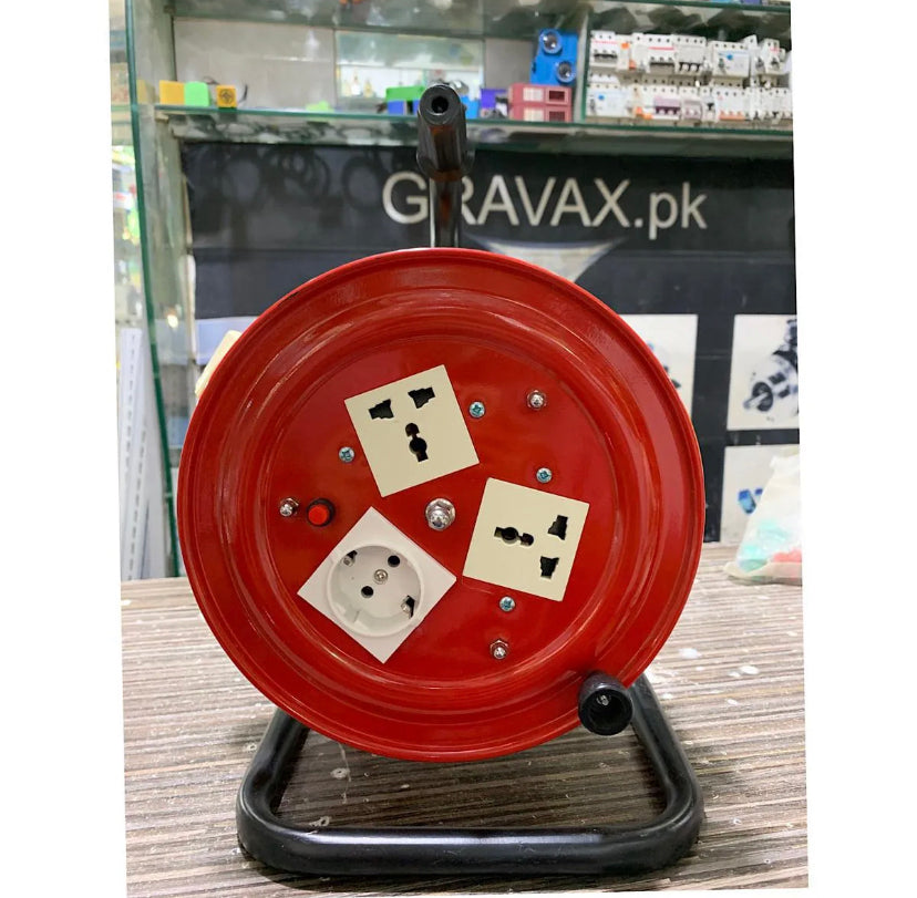 Industrial Extension Lead 100 Ft Heavy Duty Cable Reel, 3 Socket Cord Reel Socket with circuit breaker protection