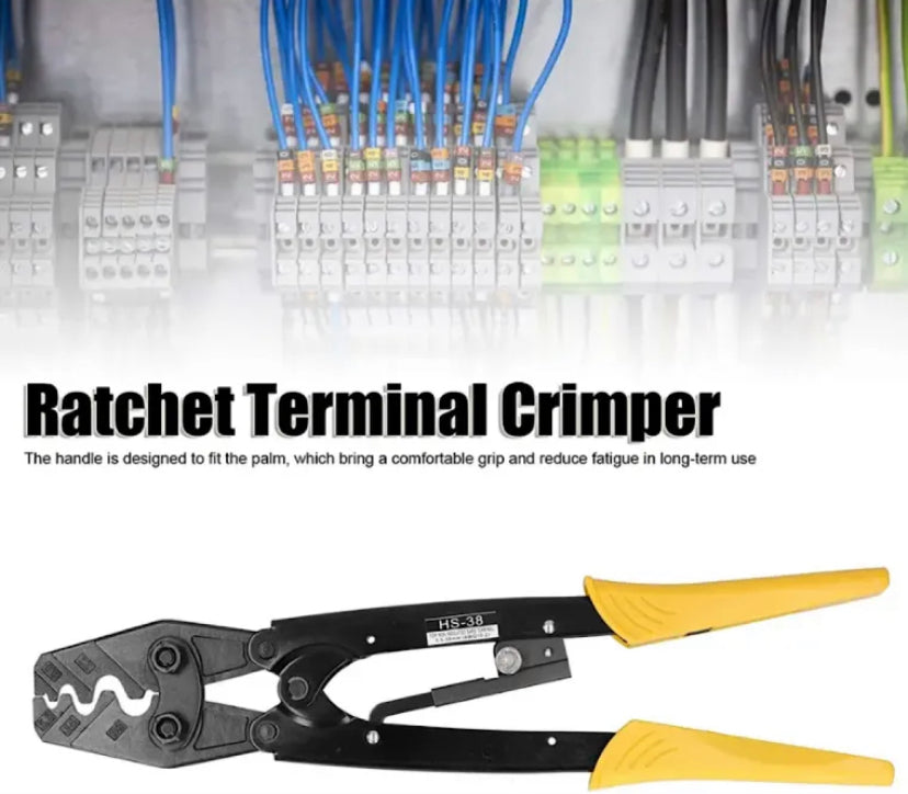 HS-38 Japanese Style Ratchet Crimping Pliers forTerminal 5.5-38mm² 10-2AWG,Hand Crimper Tools for Non Insulated Connectors