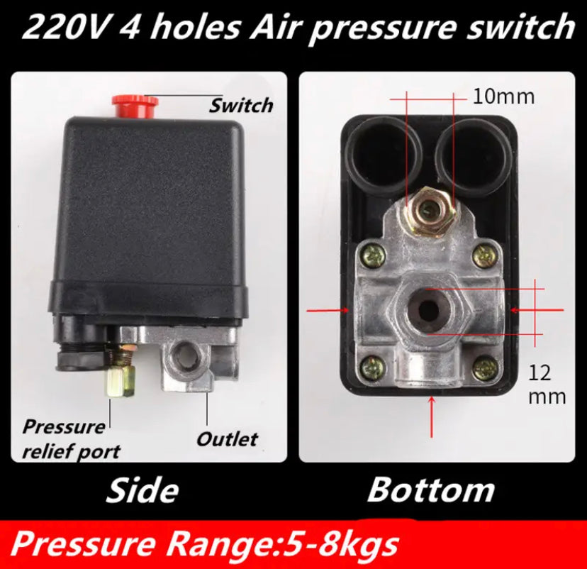 3 Phase 220-240V 5-8kgs 15A 175PSI 12Bar Air Compressor Pressure Switch Control Valve 3Phase 380V 20A