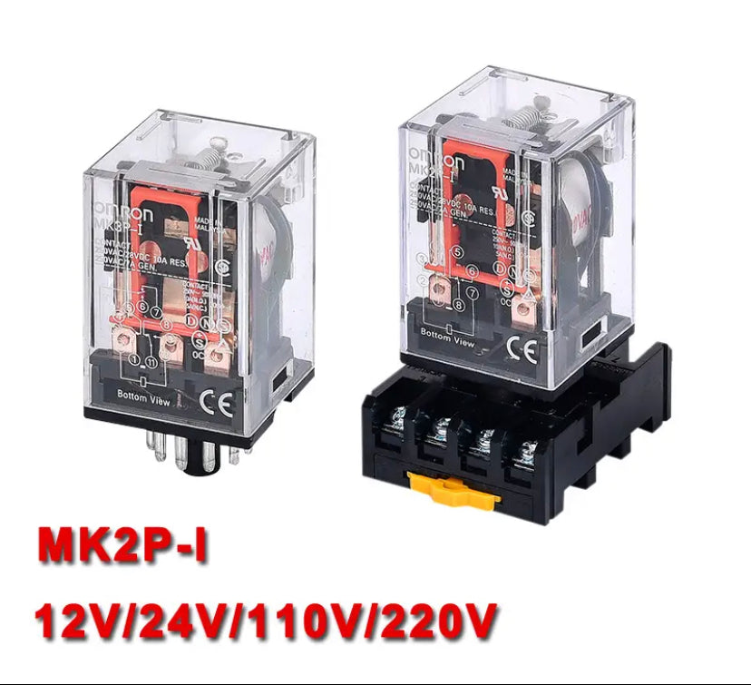 Intermediate relay MK2P-I MK2P small electromagnetic relay with socket base 8PIN PF083A DC12V DC24V AC110V AC220V - gravax.store