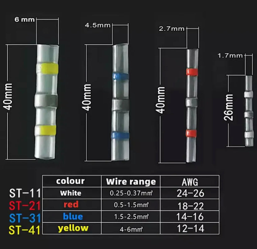 10pcs Waterproof Solder Seal Heat Shrink Wire Connectors Terminals Electrical Copper with Soldering Thermal Casing