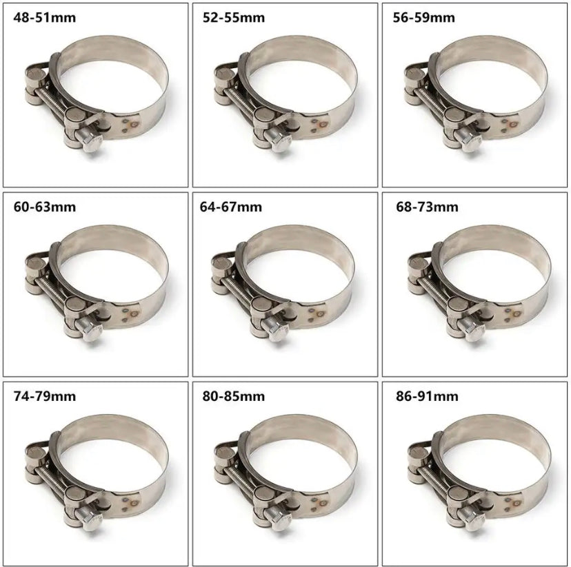Stainless Steel Hose Clamps Heavy Duty T Bolt Exhaust Pipe Clips Tube Fixing Clamps Metal Fastener Repair Clamps Tools Hardware