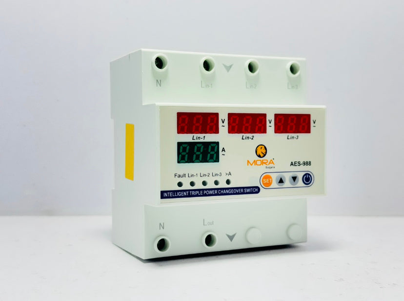 MORA 3 phase 3P+N Din rail phase selector adjustable Over and Under Voltage current protection Monitor Relays Protector