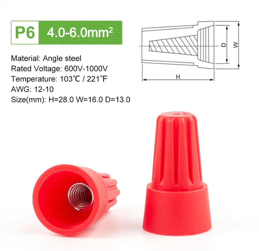 50PCS Wiring crimping cap P1-P6 screw connector rotating terminal spring type closed terminal wire connector 0.1-2.5m