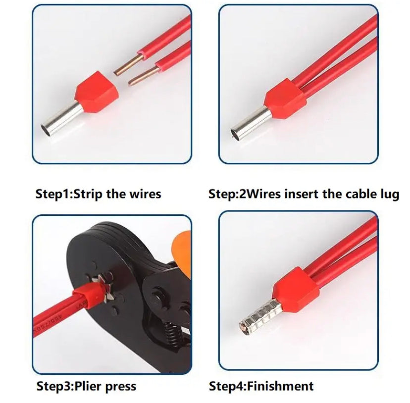 Insulated Twin Cord End Terminal Block Double Wire Ferrules Pure Copper Dual Pipe Cold Press Connector Use For 0.5-16mm2 Cable - gravax.store
