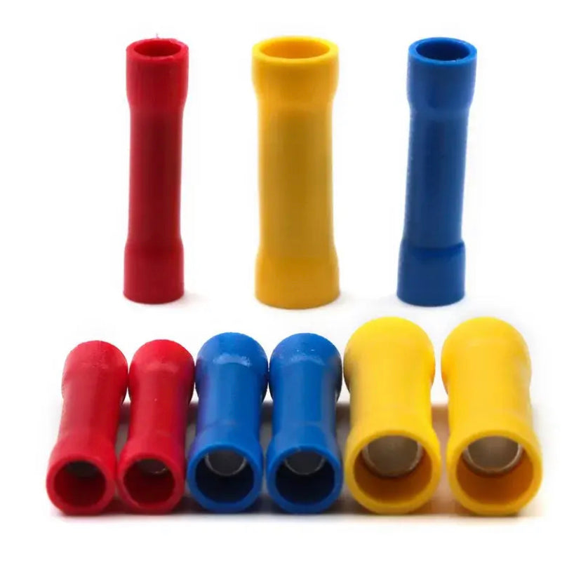 Assorted Butt Connector Insulated Crimp Terminals Electrical Cable Wire Connectors BV1.25 BV2.5 BV5.5 Car Accessories
