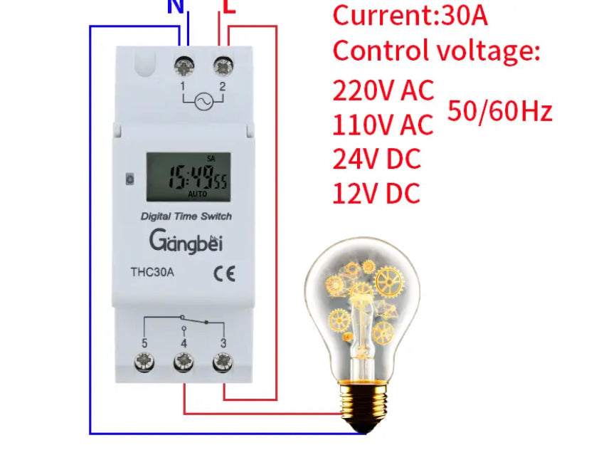 Weekly 7 Days Programmable Digital TIME SWITCH Relay Timer Control AC 220V THC30 30A Din Rail Mount