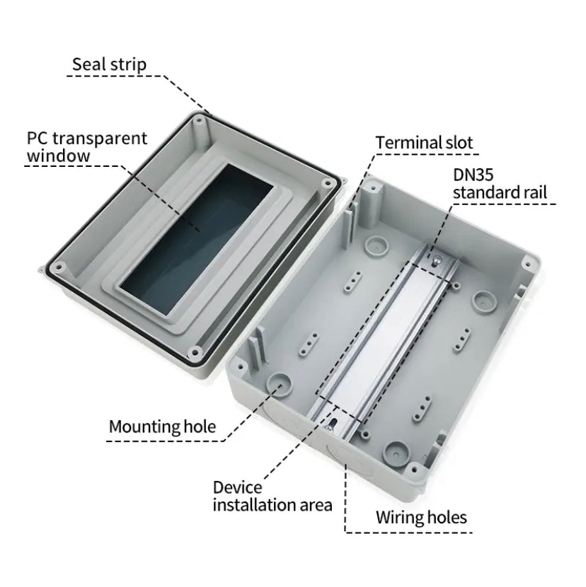IP65 Waterproof Distribution dc breaker Box 2/3/5/8/12/15/18/24WAY PC /ABS Plastic Outdoor Electrical MCB solar Junction Box