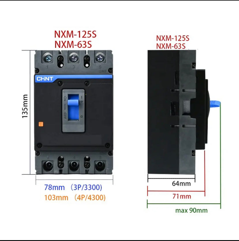 CHiNT NXM 20A 25A 40A 63A 100A 125 160A 200A 250A MCCB Molded Case Circuit Breaker Air Switch 3P