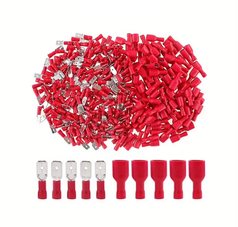 FDFD1-250*50 MDD2-250*50 16-14AWG RED Insulated Spade Crimp Wire Cable Connector Terminal Male/Female Kit 100PCS 50pair