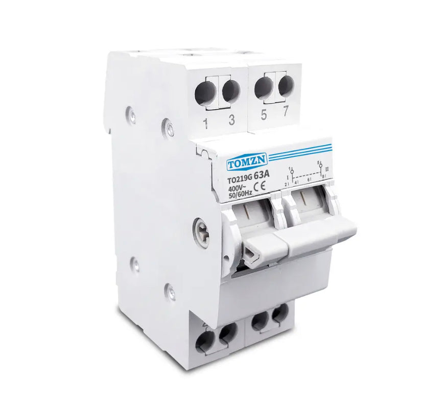 TOMZN 2P 63A Changover Breaker MTS Dual Power Manual Transfer Isolating Switch Interlock Circuit Breaker