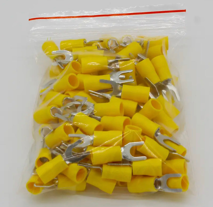 (4mm U type) SV5.5-5 Yellow Furcate terminals Cable Wire Connector 12~10AWG Yellow Furcate Fork Spade Crimp Terminals SV5-6 SV