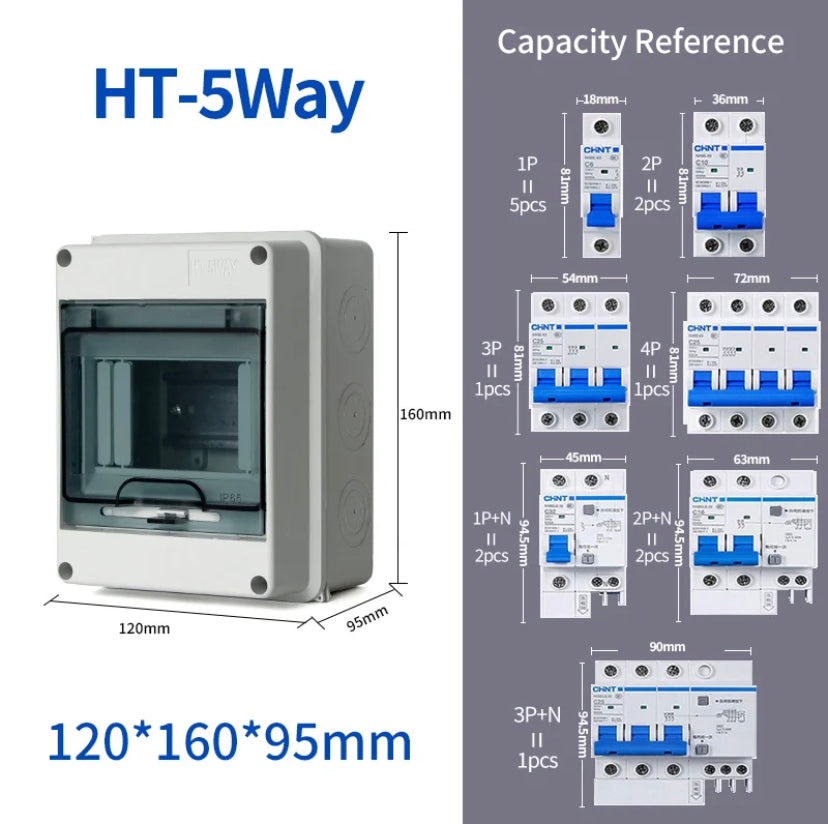 IP65 Waterproof Distribution dc breaker Box 2/3/5/8/12/15/18/24WAY PC /ABS Plastic Outdoor Electrical MCB solar Junction Box