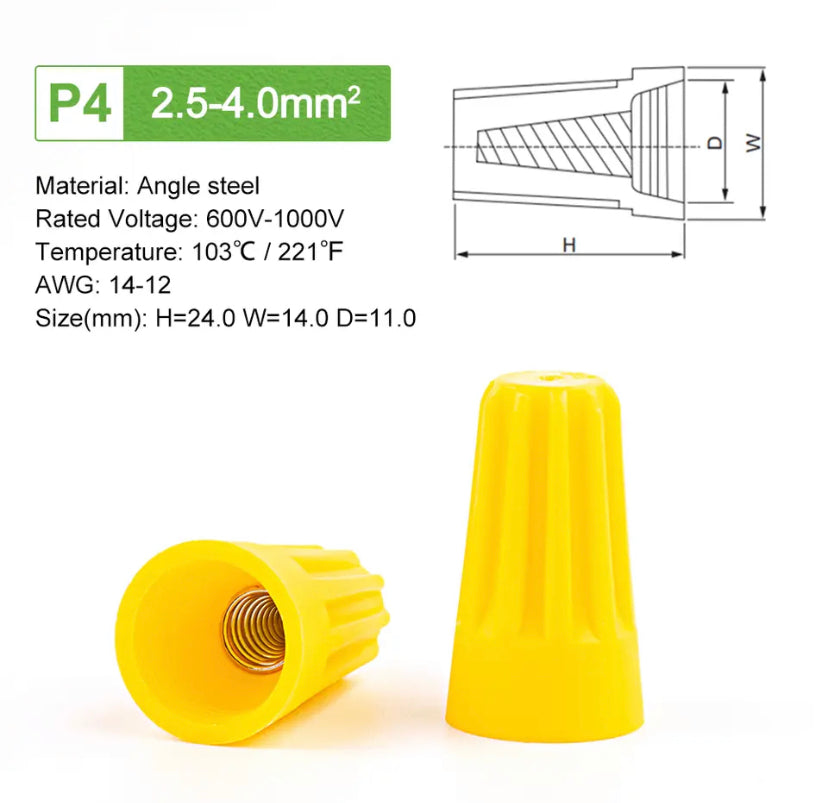 50PCS Wiring crimping cap P1-P6 screw connector rotating terminal spring type closed terminal wire connector 0.1-2.5m