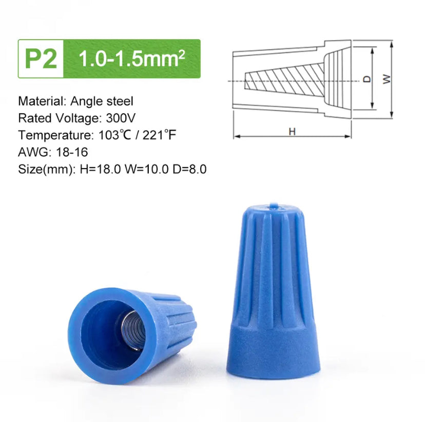 50PCS Wiring crimping cap P1-P6 screw connector rotating terminal spring type closed terminal wire connector 0.1-2.5m