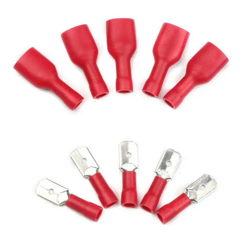 FDFD1-250*50 MDD2-250*50 16-14AWG RED Insulated Spade Crimp Wire Cable Connector Terminal Male/Female Kit 100PCS 50pair