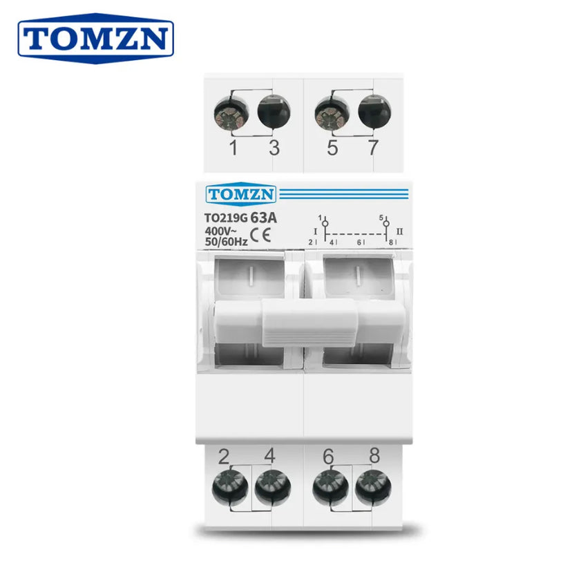 TOMZN 2P 63A Changover Breaker MTS Dual Power Manual Transfer Isolating Switch Interlock Circuit Breaker