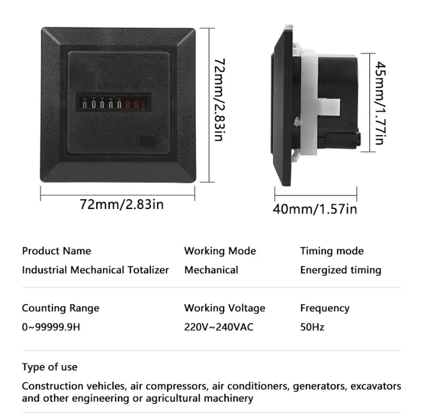 AC220-240V Timer function Electronic Hermetic Counter Digital 0-99999.9 Hour Meter Gauge 0.3W 50Hz Industrial Standard