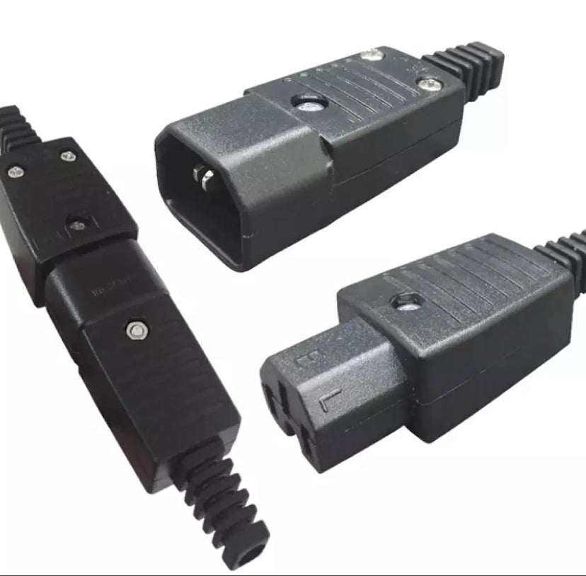 IEC Straight Cable Plug Connector 3 Pin AC Socket C13 C14 Black Male&Female Plug Rewirable Power Connector 10A 250V