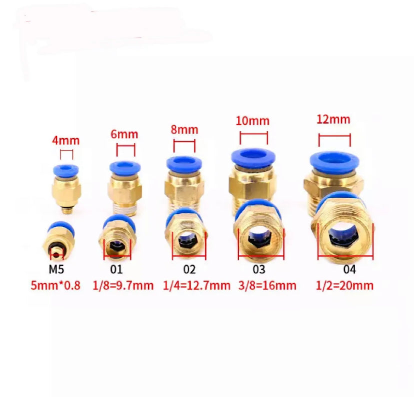 PC Air Pneumatic Fitting Quick Connector 4-m5 4-M6 4mm 6mm 8mm 10mm 12mm Male Thread 1/4 1/2 1/8 3/8 Compressed Hose Tube Pipe