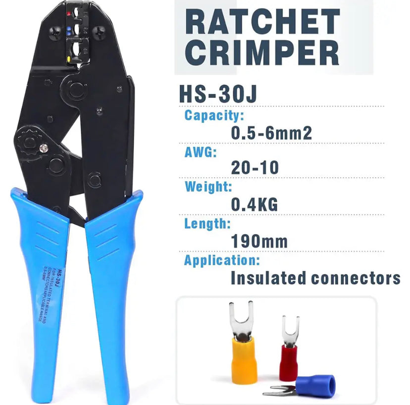 HS-30J professional insulated wire terminal connector ratchet crimper, wire crimping tool, crimping pliers 20-10AWG (0.5-6mm ²)