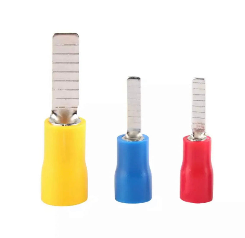 100PCS FLAT PIN TYPE DBV1.25-10 DBV2-10 5.5-14 Insulated Blade Terminal Cable Wire Connectors Electrical Crimp Ends Cold Pressed 22-10AWG