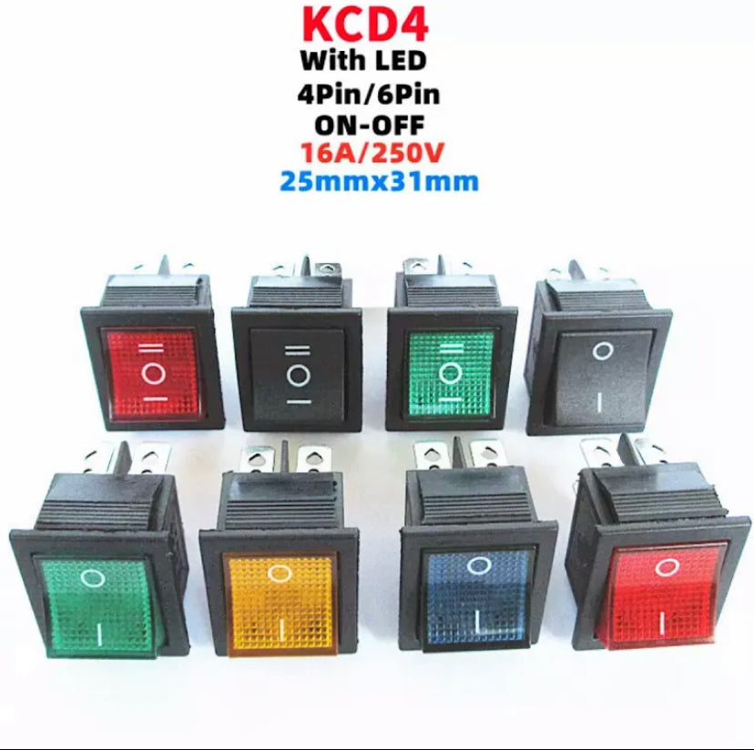 KCD4 4/6Pins Rocker Switch ON-OFF 2 Position Electrical equipment With Light Power Switch Switch cap 16A 250VAC/ 20A 125V