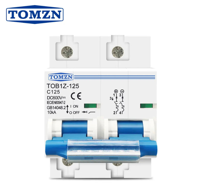 TOMZN 2P DC MCB 600V Circuit breaker FOR PV System C curve Battery Main Switch