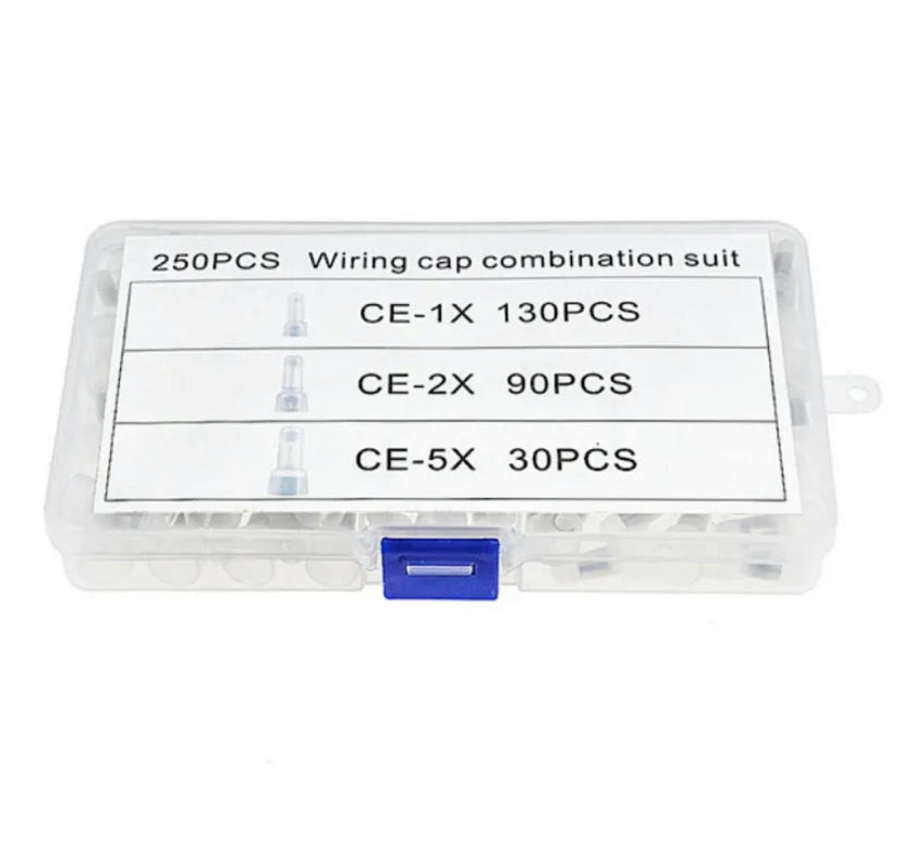 250pcs/box CE1 CE2 CE5 Closed End Crimp Caps Electrical Wire Cable Terminals Connectors Set AWG 12-10 16-14 22-16