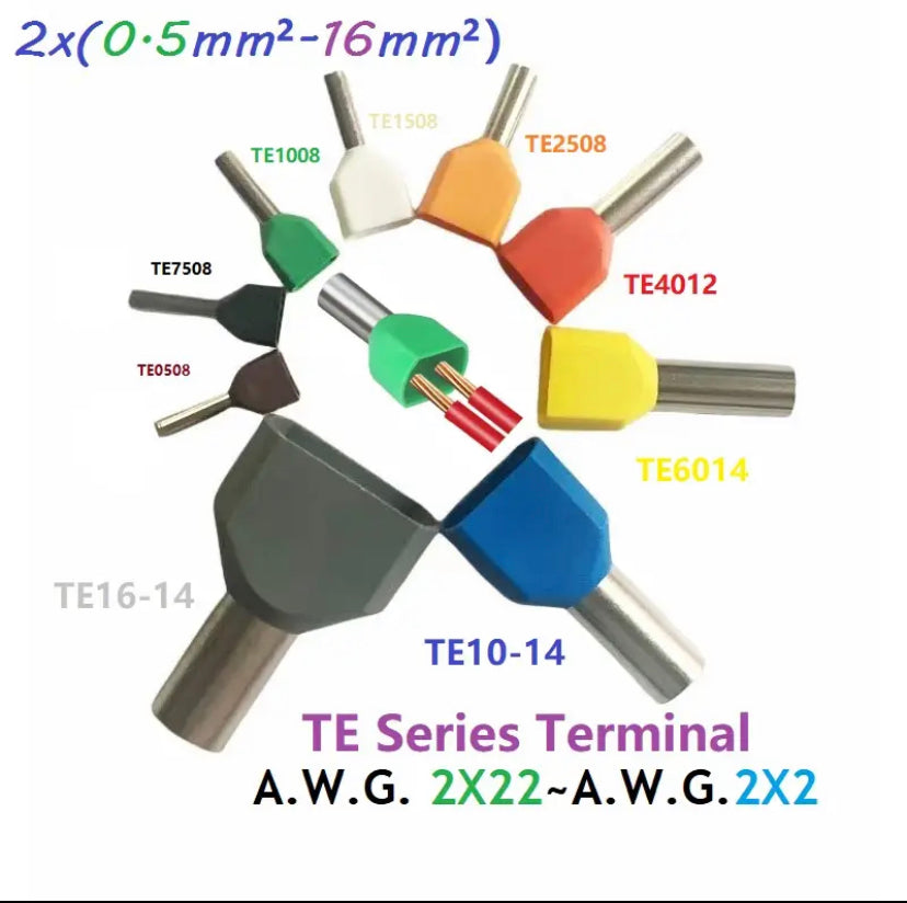 Insulated Twin Cord End Terminal Block Double Wire Ferrules Pure Copper Dual Pipe Cold Press Connector Use For 0.5-16mm2 Cable - gravax.store