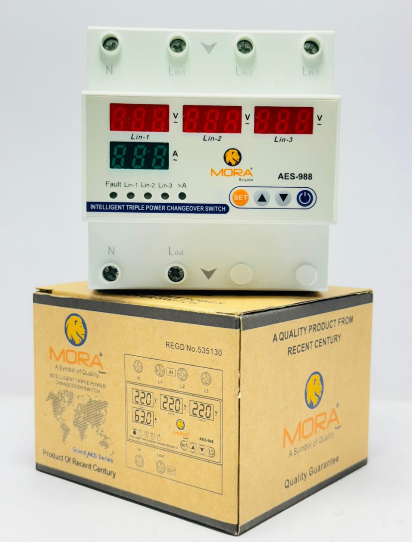 MORA 3 phase 3P+N Din rail phase selector adjustable Over and Under Voltage current protection Monitor Relays Protector