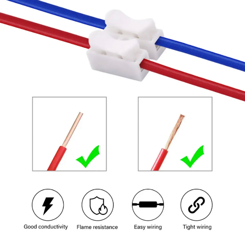 CH2 Mini Electrical Clamp Connecting Terminal White 2P Spring Quick Splice Cable Wire Connectors Terminal Block