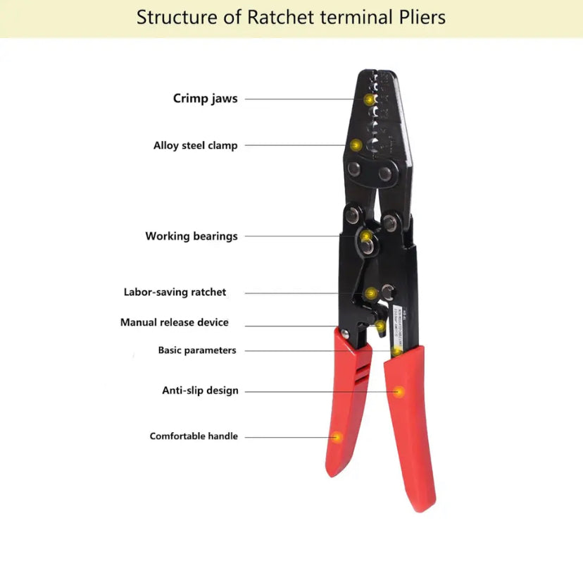 HS-6L Terminal Crimping Pliers Non-Insulated,Ratchet Wire Crimper Tool,Crimping Tool for Terminals (10-17 AWG 0.5-6.0mm²)