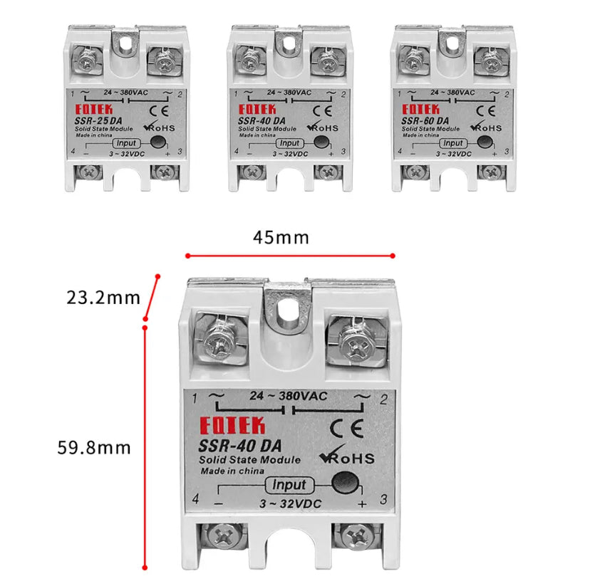 Solid State Relay SSR 10DA 25DA 40DA DC Control AC White Shell Single Phase Without Plastic Cover 3-32V Input DC 24-380V AC Outp