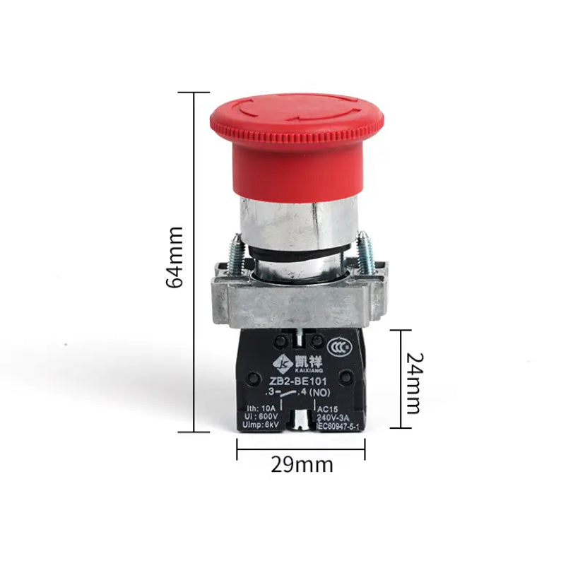 22mm XB2-542 Mushroom Head Emergency Stop Button Switch 10A/415V Emergency Stop Power Button Switch