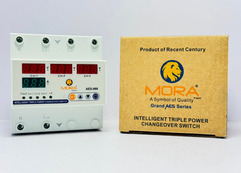 MORA 3 phase 3P+N Din rail phase selector adjustable Over and Under Voltage current protection Monitor Relays Protector