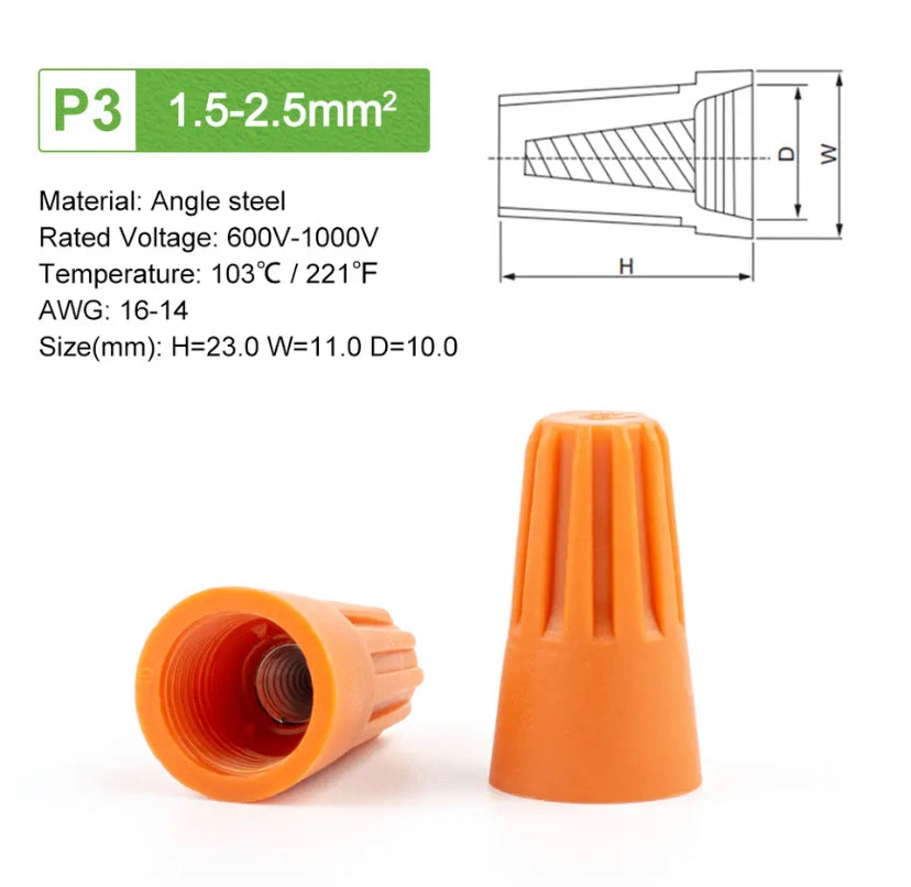 50PCS Wiring crimping cap P1-P6 screw connector rotating terminal spring type closed terminal wire connector 0.1-2.5m