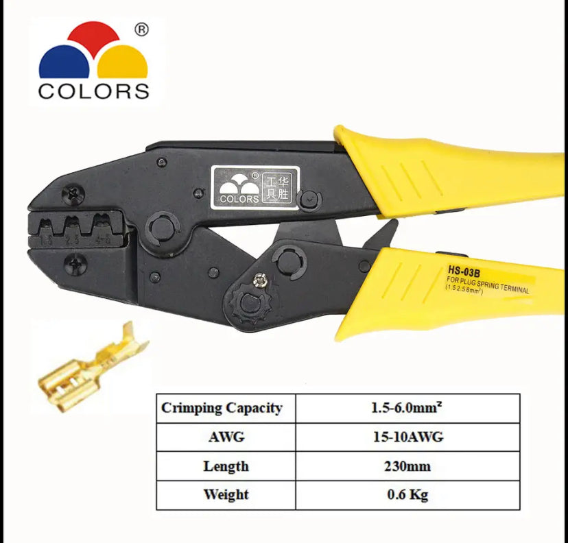 HS-03B crimping pliers for non-insulated tabs and receptacles self-adjusting capacity 1.5-6mm2 15-10AWG brand hand tools