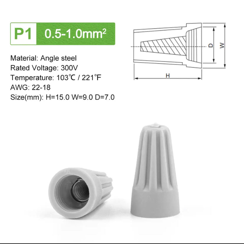 50PCS Wiring crimping cap P1-P6 screw connector rotating terminal spring type closed terminal wire connector 0.1-2.5m