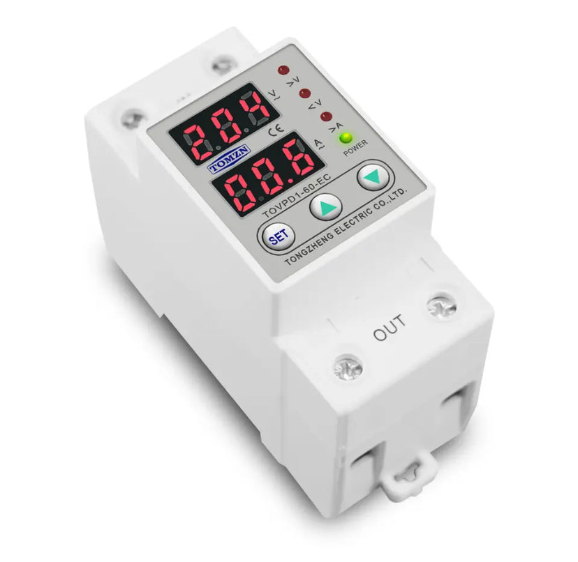 TOMZN 63A Din rail adjustable over and under voltage protective device protector relay with over current protection Voltmeter