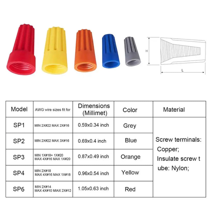 50PCS Wiring crimping cap P1-P6 screw connector rotating terminal spring type closed terminal wire connector 0.1-2.5m