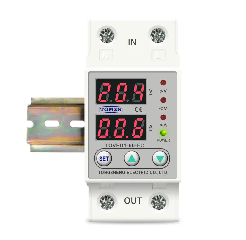 TOMZN 63A Din rail adjustable over and under voltage protective device protector relay with over current protection Voltmeter