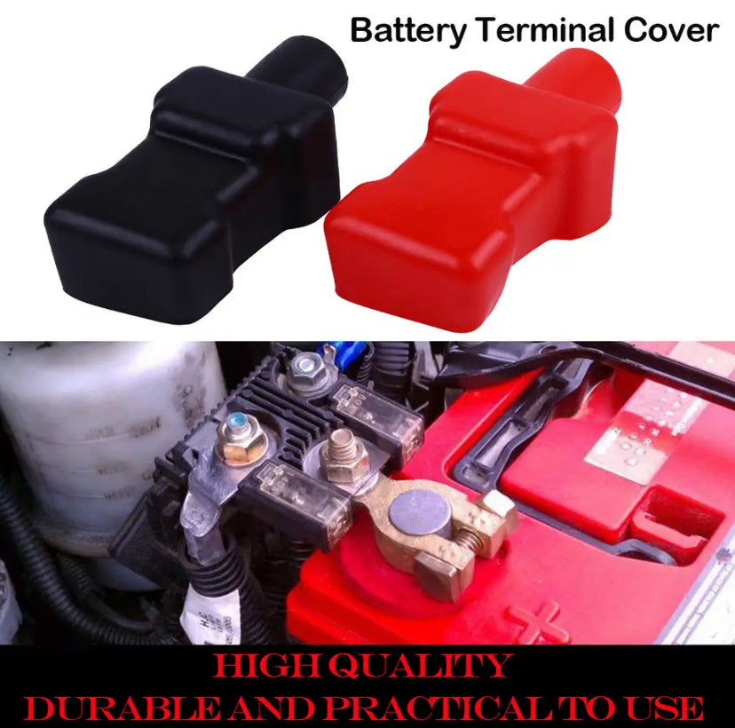 2pcs/Set Rubber Battery Terminal Cover Wear Resistant Shockproof Insulating Cap Motorcycle Truck Replacement Accessory
