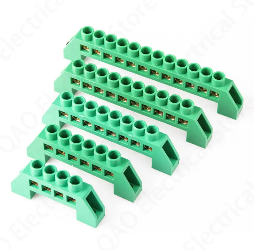1pcs 4/6/8/10/12 Positions Terminal Block Connector Strip Brass Ground Neutral Bar Electrical Distribution Wire Screw Green