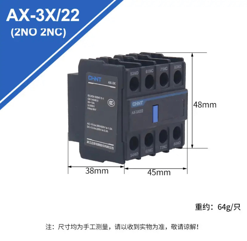 CHINT AX-3X 11/02/20/22/31/13/40/03 NXC Series AC Contactor Auxiliary Contact Block Buckle Mounting 4NO/3NO 1NC/2NO 2NC/1NO 3NC/4NC