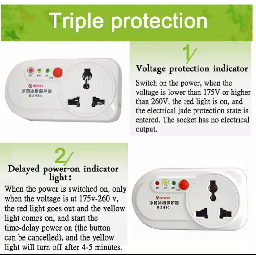 Delayed Power-on Voltage Protection Electrical Power Socket Refrigerator compressor protection socket (MUHAFIZ) 10A 250V 2500W